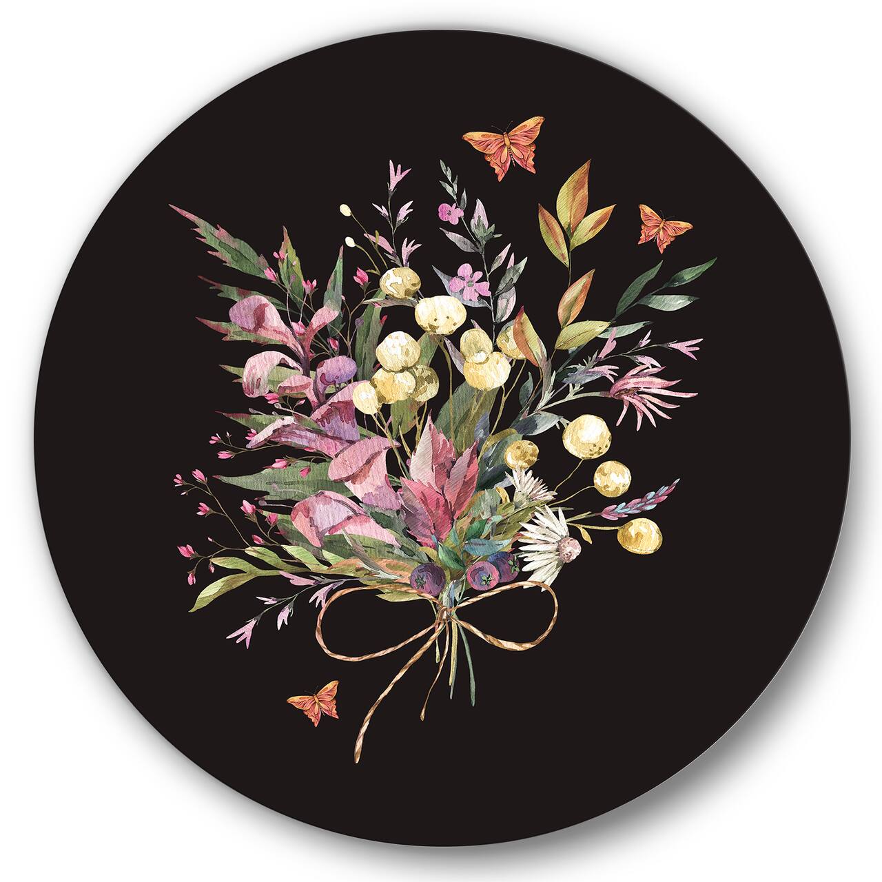 Designart - Vintage Floral Summer Wildflowers Arrangement - Traditional Metal Circle Wall Art